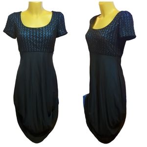 RIMINI by SHAW Black and Blue Beaded Multilayer Dress